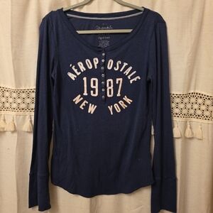 Aeropostale Women's Navy Blue Long Sleeve Top
